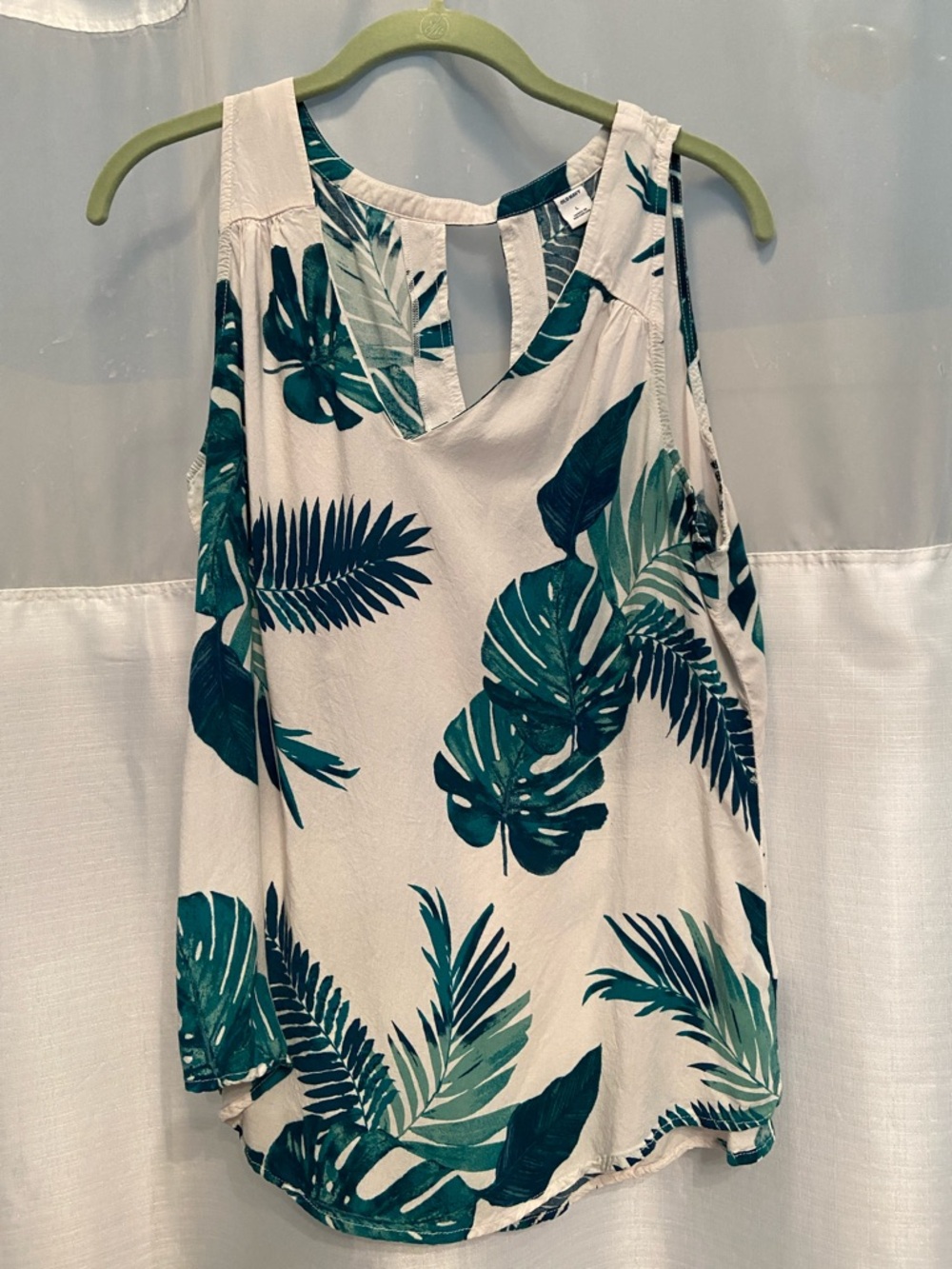 Old Navy White Tank Top with Green Tropical Leaf Print